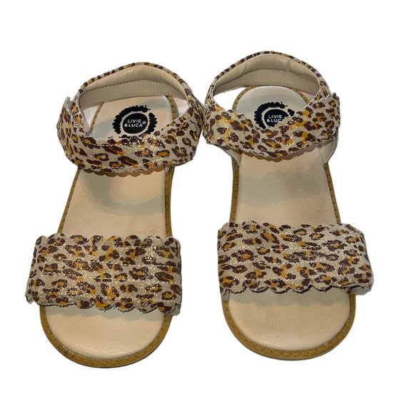 Livie & Luca Girls Leopard Print Leather Sandals Size 3 Youth - Picture 1 of 4